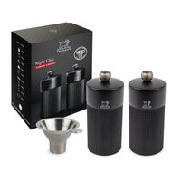 Duo de moulins à poivre et à sel Line noir mat 12 cm + entonnoir en inox - Visuel 1